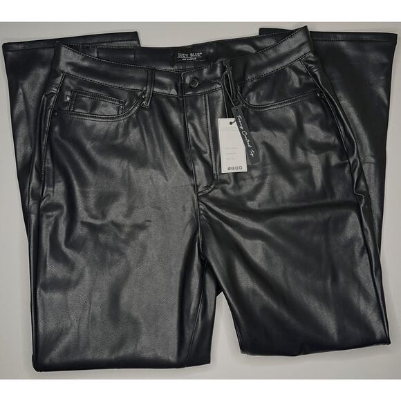 Judy Blue women’s faux leather black pants straight leg high rise 16W NWT - Picture 7 of 8